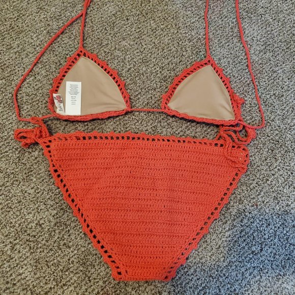Coral Fully-lined Crochet Bikini - Picture 2 of 7